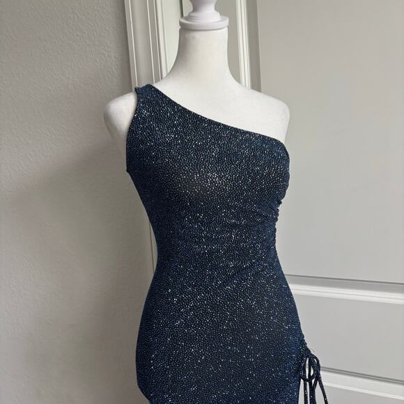 VTG City Triangles Sparkly Maxi Bodycon Formal Gown M One Shoulder Prom Y2K - Picture 3 of 12